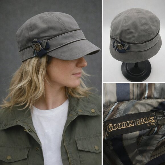Goorin Bros Gray Military Cap w Ribbon Detail  XS | Classic Heritage Newsboy Hat main image 5